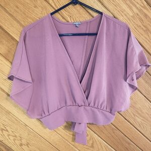 Charlotte Russe Mauve Cropped Butterfly Sleeve Large Tie Back Wrap Top
